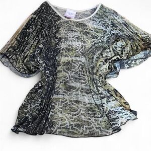 Y2K Vintage Green And Cream Romeo And Juliet Blouse Women’s Medium Made In USA